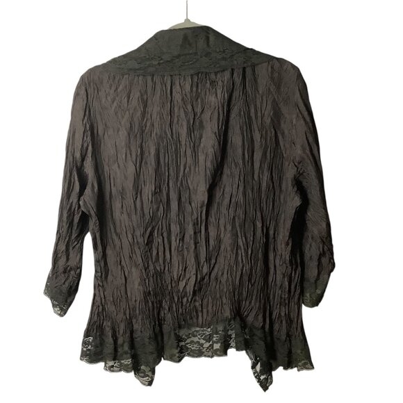 Vtg Lynn Ritchie Black 100% Silk Lace Trim Open Front Blazer Jacket Women XL - Picture 6 of 10